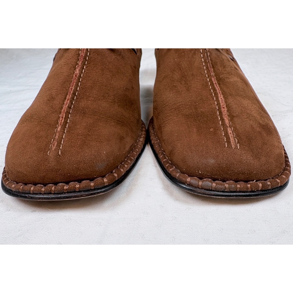 Brighton Napa Brown Suede Mules Square Toe Whipstitch Bow Shoes Women 9M Brazil - Picture 7 of 10